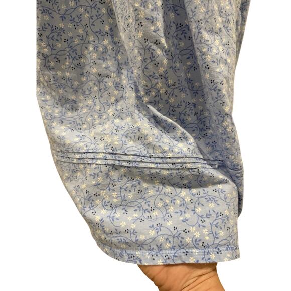 EILEEN WEST Blue Vines 100% COTTON KNIT Long Sleeve Short Nightgown Sz Large - Picture 5 of 8